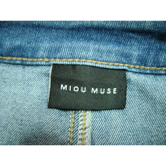 Miou Muse Midi Denim Cargo Straight Skirt Size Small Front Slit Pockets Utility - Picture 5 of 11